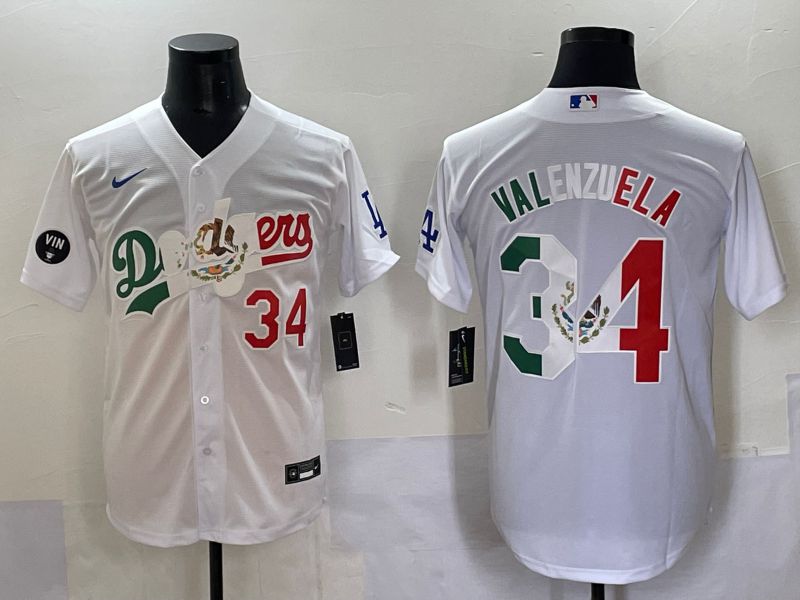 Men 2025 Los Angeles Dodgers #34 Valenzuela White Nike MLB Jersey style 7032->los angeles dodgers->MLB Jersey
